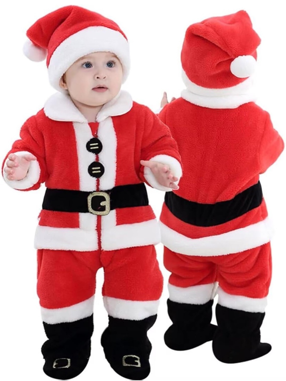 Baby Santa Claus Plush Footed Christmas Costume One Piece - Picture 5 of 8
